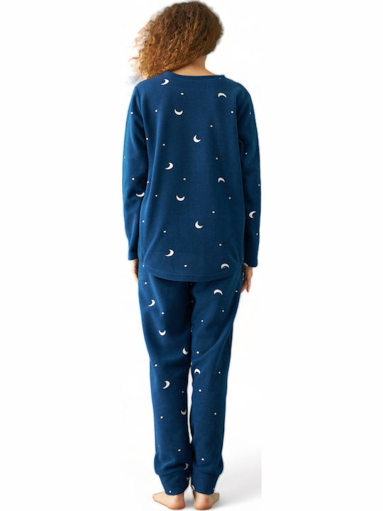 Siyah Inci Χειμερινό Fleece Γυναικείο Νυχτικό Μπλε