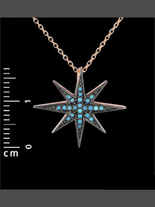 SilverBrand.gr Halskette Mit Stern-Design Aus Vergoldetem Silber Mit Zirkon Hellblau