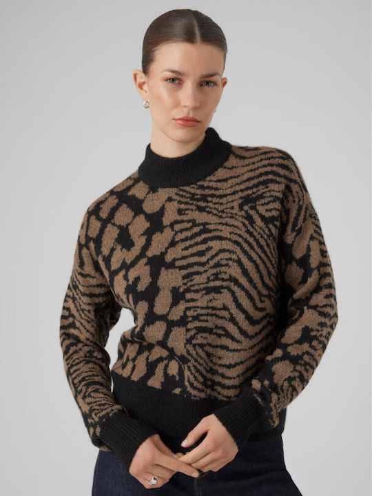 Vero Moda Women's Long Sleeve Sweater Animal Print Brown