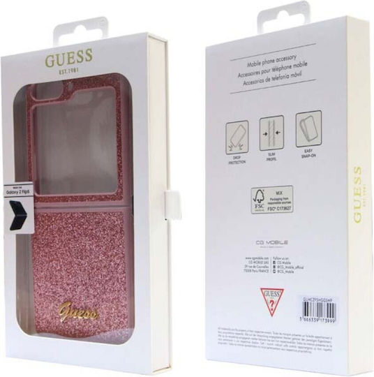 Guess Glitter Script Back Cover Plastic Pink (Galaxy Z Flip)