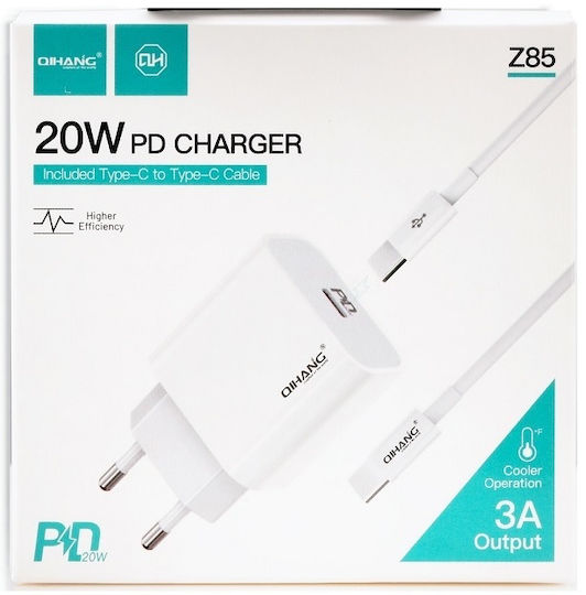 QIHANG Charger with USB-C Port and Cable USB-C 20W Power Delivery Whites (Z85)