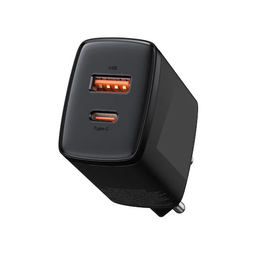 Treqa Ladegerät mit USB-A Anschluss und USB-C Anschluss und Kabel USB-C 35W Schwarzs (CH-639)