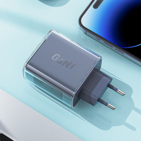 Acefast Φορτιστής Χωρίς Καλώδιο GaN με Θύρα USB-A και 2 Θύρες USB-C 65W Power Delivery / Quick Charge 3.0 Dark Gray (A45)