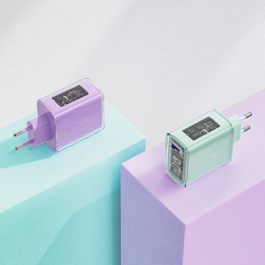 Acefast Φορτιστής Χωρίς Καλώδιο GaN με Θύρα USB-A και 2 Θύρες USB-C 65W Power Delivery / Quick Charge 3.0 Dark Gray (A45)