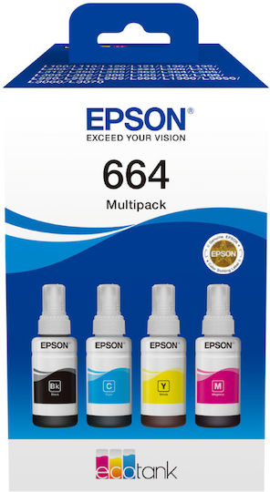 Epson 664 Γνήσιο Πακέτο 4 Μελανιών Εκτυπωτή InkJet Κίτρινο / Κυανό / Ματζέντα / Μαύρο (C13T66464A)