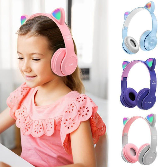 P47M Cat Ear Wireless / Wired On Ear Headphones with Radio with 8 hours of Operation White