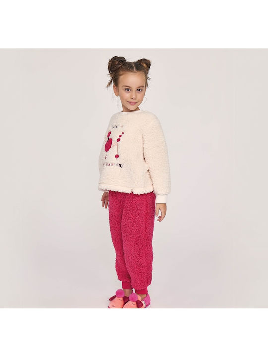 Muydemi Set Top & Bottom Kids Winter Fleece Pyjamas Ecru