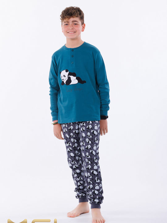 MEI Set Top & Bottom Kids Cotton Pyjamas Petrol