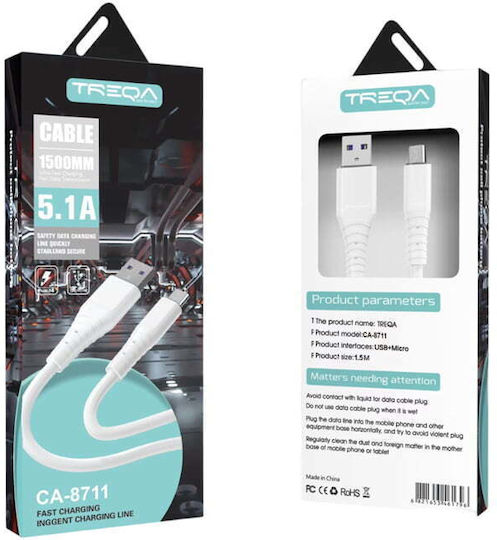 Treqa Regular USB 2.0 to micro USB Cable Λευκό 1.5m (CA-8711) 1τμχ