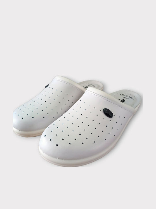 FAME Herren Leder Anatomisch Clogs Weiß