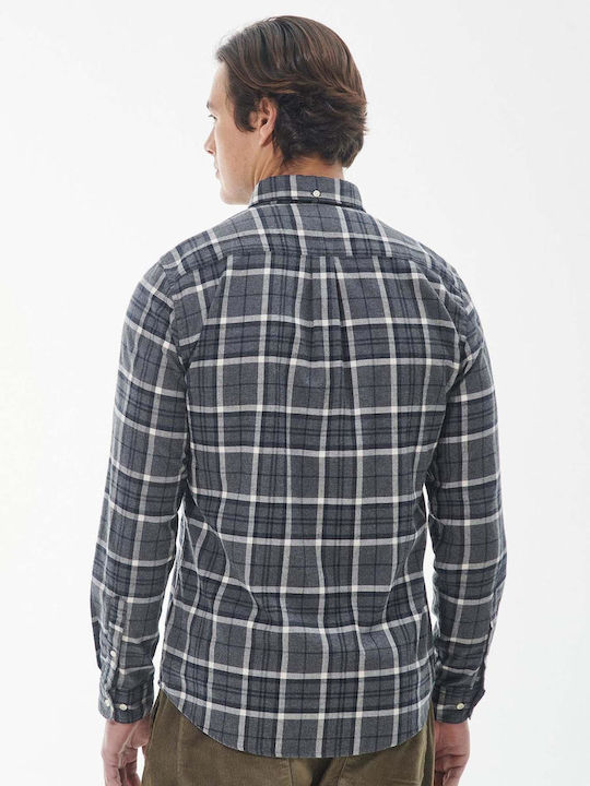 Barbour Men's Shirt Long Sleeve Flannel Checked Gray