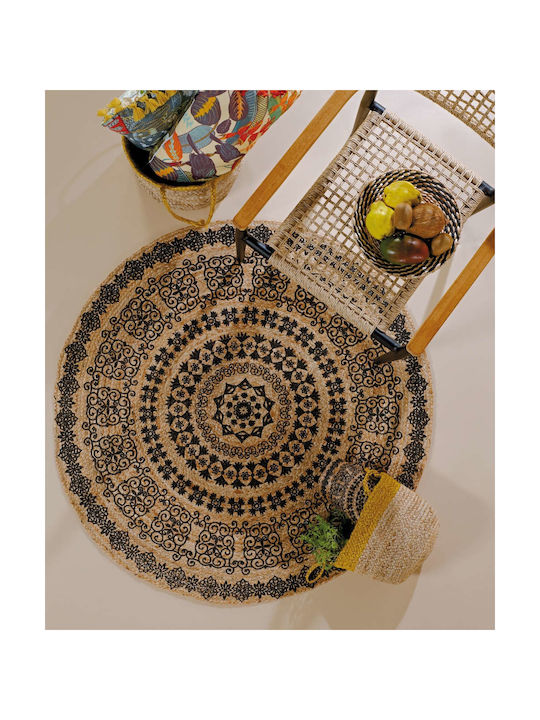 Kentia Yute Rug Round Summer from Jute 234 Beige / Black