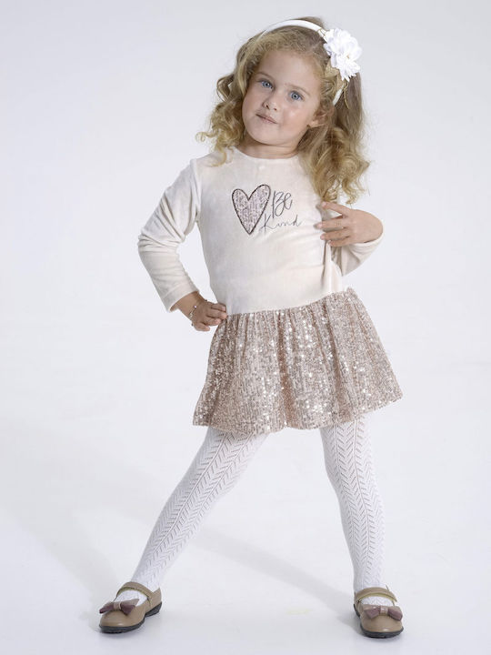 Children's Dress Long Sleeve Velvet Beige