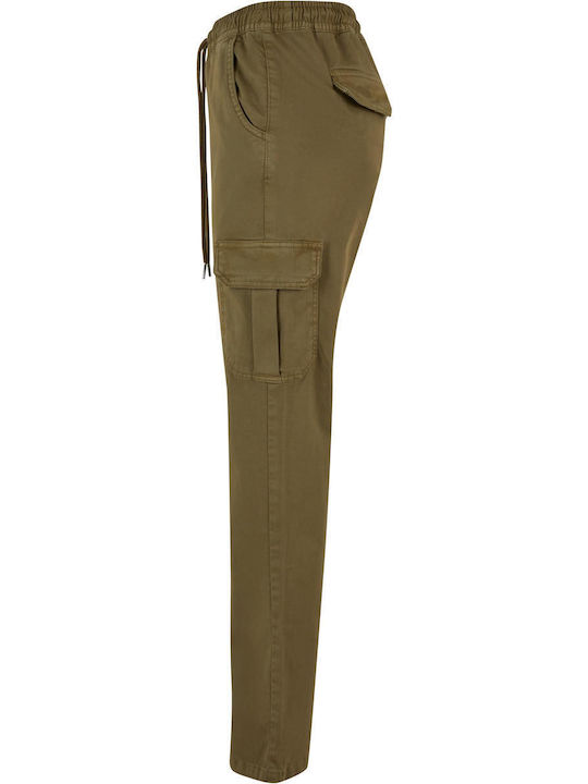 Urban Classics Damen Hoch tailliert Stoff Cargo Hose Khaki