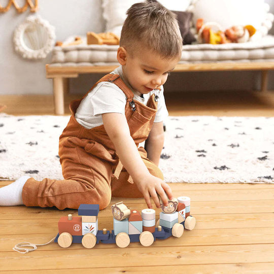 Speedy Monkey Pull-Along Toy Stacking Train - Speedy Monkey made of Wood for 12++ Months