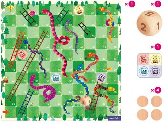 Board Game Snakes and Ladders for 2-6 Players 5+ Years Old (EN) Mieredu