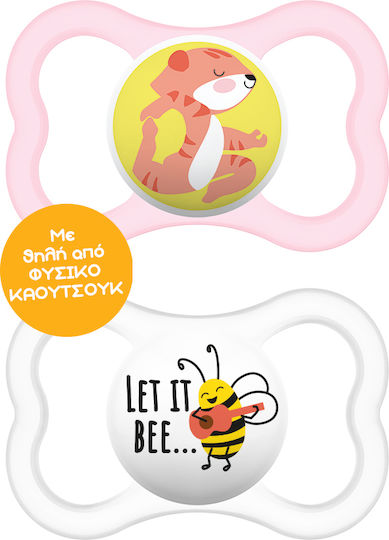 Mam Orthodontic Pacifiers Silicone Tiger/Bee - Pink/Transparent for 6-16 months 2pcs