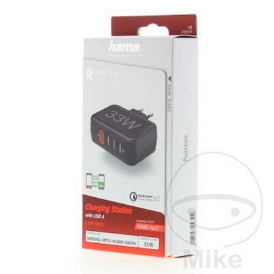 HAMA Charger Without Cable with 4 USB-A Ports 33W Quick Charge 3.0 / Power Delivery Blacks (00201629)