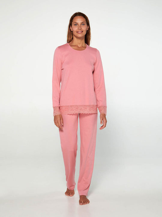 Vamp Winter Damen Pyjama-Set Baumwolle Rosa