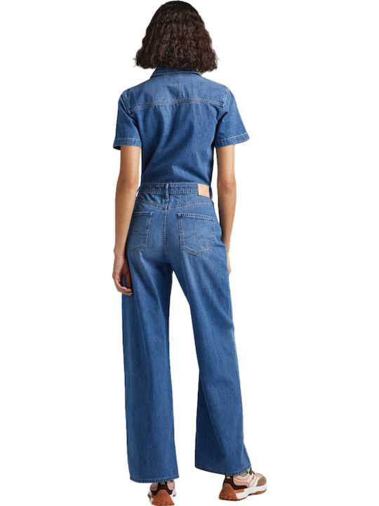 Evelyn Women's Short-sleeved One-piece Suit Blue