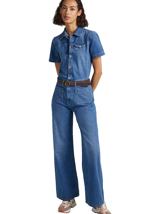 Evelyn Women's Short-sleeved One-piece Suit Blue
