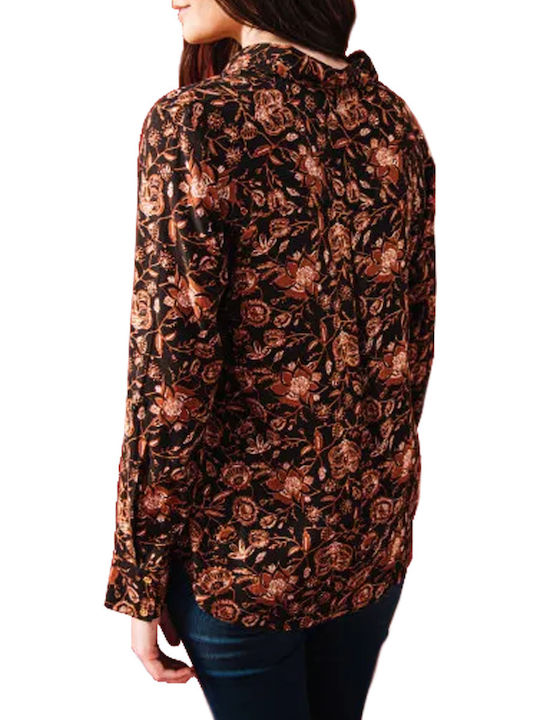 C'est Beau La Vie Women's Floral Long Sleeve Shirt Brown