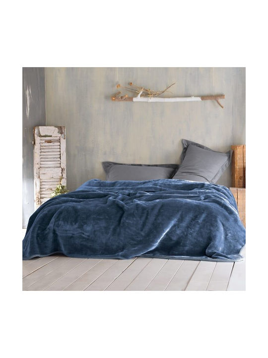 Rythmos Κουβέρτα Βελουτέ Velour Μπλε 160x220εκ.