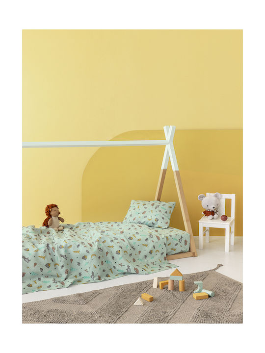 Palamaiki Floufi Set Baby Bettlaken Für Wiege Baumwolle Türkis 80x110cm 2Stück