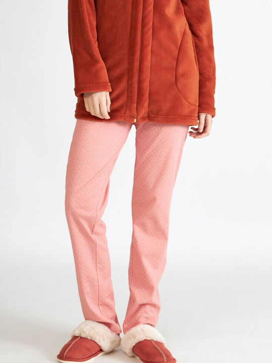 Harmony Winter Damen Vlies Pyjama-Jacke Orange