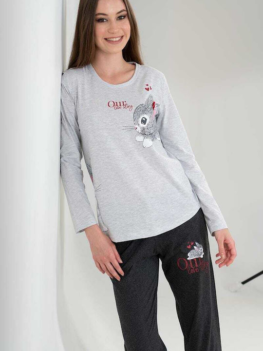 Vienetta Secret Winter Damen Pyjama-Set Gray