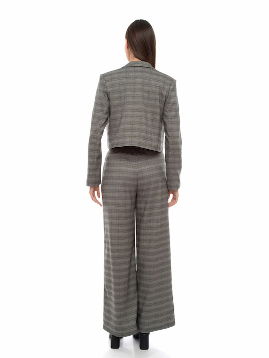 Raffaella Collection Women's Fabric Trousers in Straight Line Checked Gray