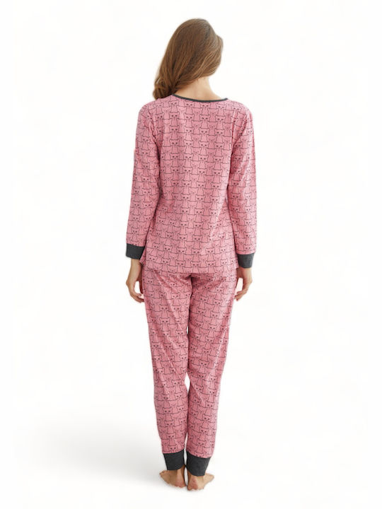 Sexen Winter Damen Pyjama-Set Baumwolle Pink/Black Cats