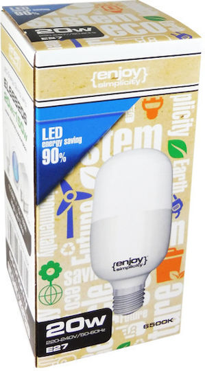 Elvhx Λάμπα LED 20W 80mm για Ντουί E27 και Σχήμα T80 Θερμό Λευκό 1700lm