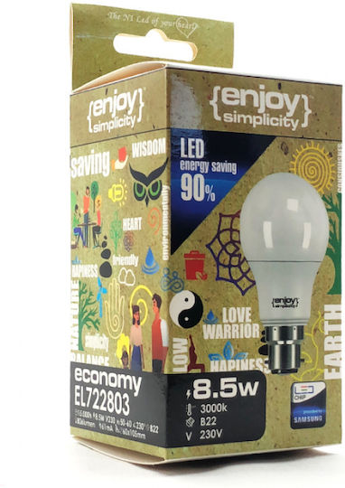 Elvhx Λάμπα LED 9.5W 105mm για Ντουί B22 και Σχήμα A60 Φυσικό Λευκό 806lm