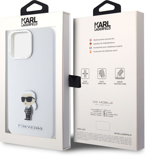 Karl Lagerfeld Ikonik Metal Pin Back Cover Silicone White (iPhone 15 Pro Max)