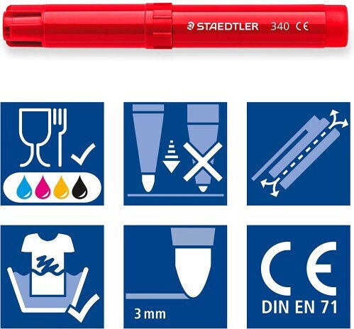 Staedtler Noris 340 Waschbare Zeichenmarker 3mm Dicke Set 12Stück