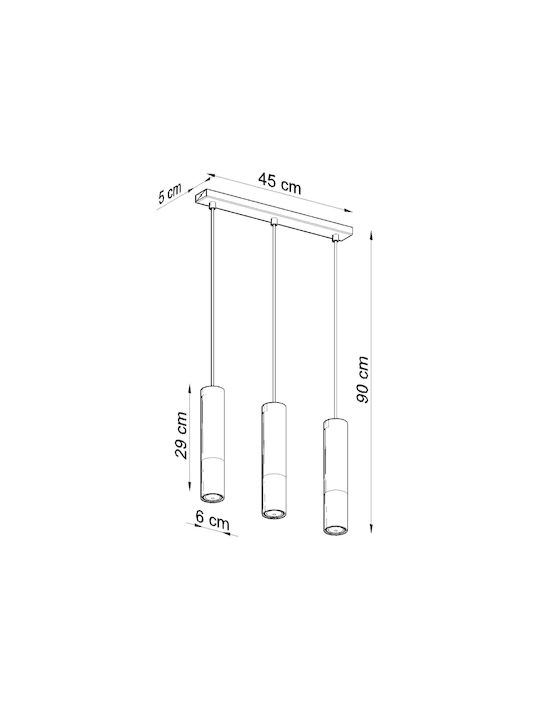 Sollux Loopez 3L Pendant Light Black Rail with Socket GU10 45x14x31cm