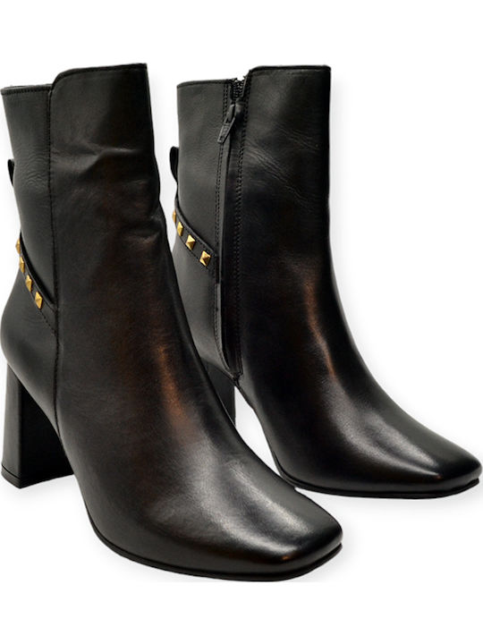 Leder Damen Stiefeletten mit Hochabsatz Schwarz