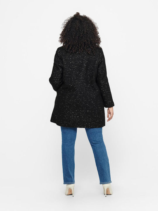 Wool Women's Black Coat with Buttons