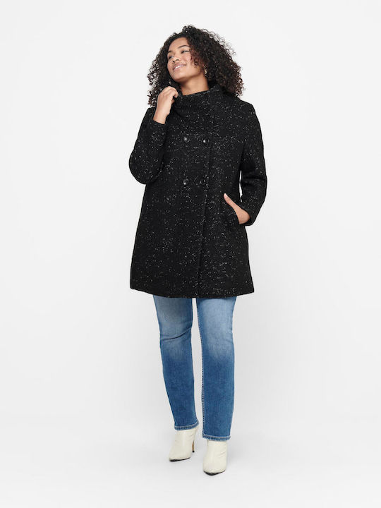 Wool Women's Black Coat with Buttons
