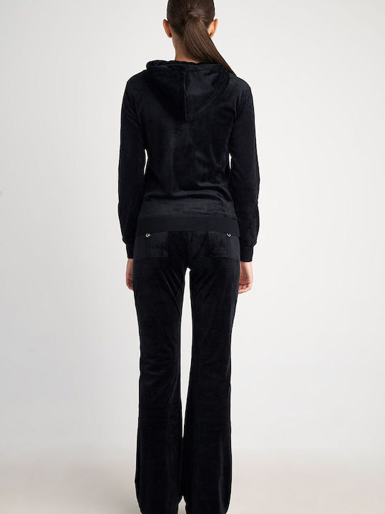 Women's Sweatshirt Jacket Velvet Hooded Black