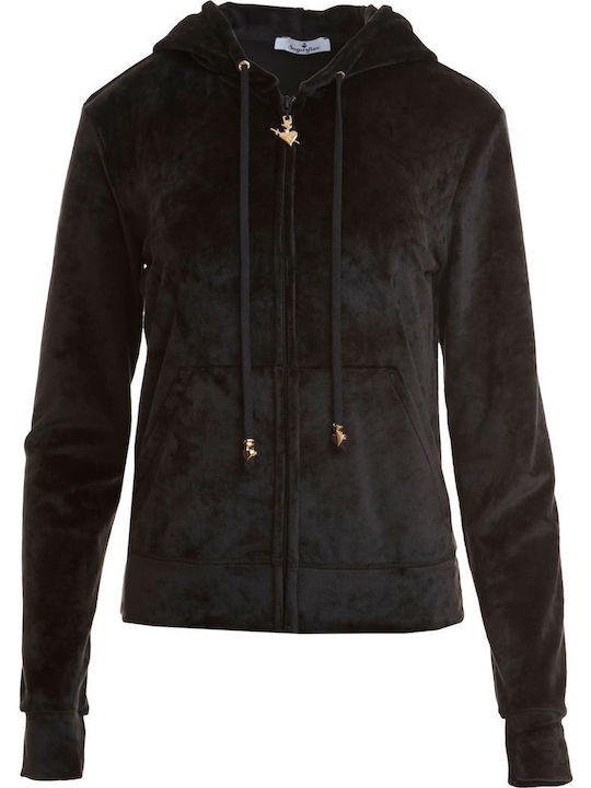 Women's Sweatshirt Jacket Velvet Hooded Black