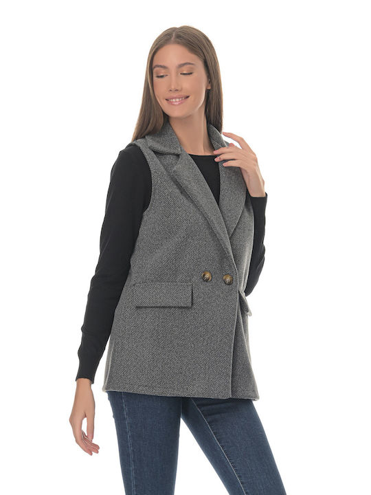 G Secret Long Women's Vest with Buttons Gray