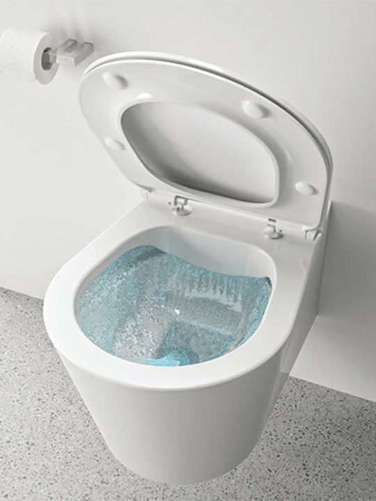 Sanitana Glam Toaletă montată pe perete Fără margine cu Capac Thermodur Închidere lentă Albă Sanitana Glam Toaletă montată pe perete Fără margine cu Capac Thermodur Închidere lentă Albă
