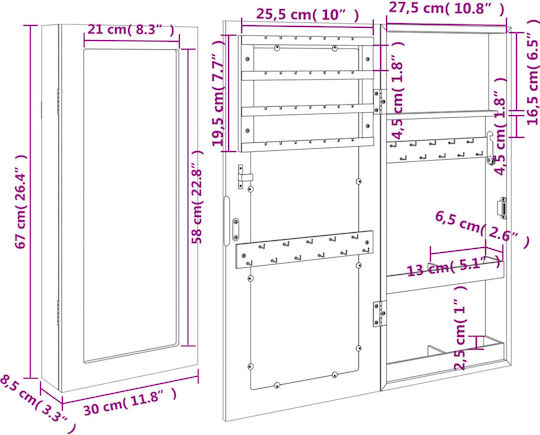 vidaXL Καθρέπτης Τοίχου με Μαύρο Ξύλινο Πλαίσιο 67x30cm