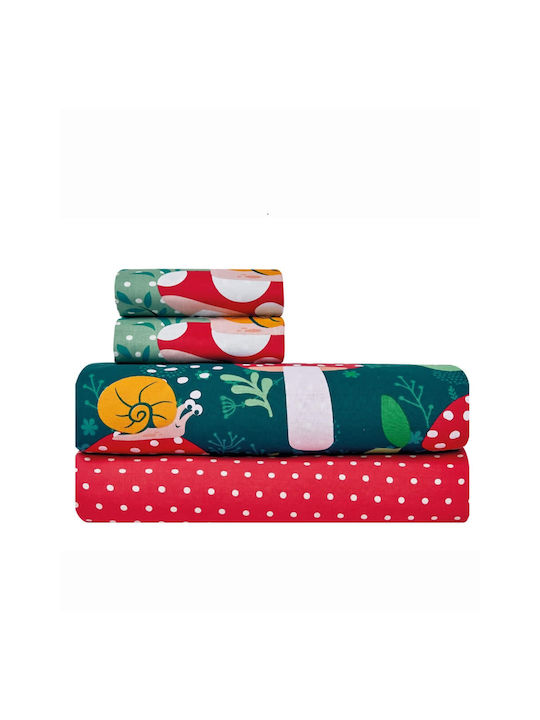 Kentia Sheets Set Semi-Double Cotton Green-Red-Pink 190x270cm 4pcs