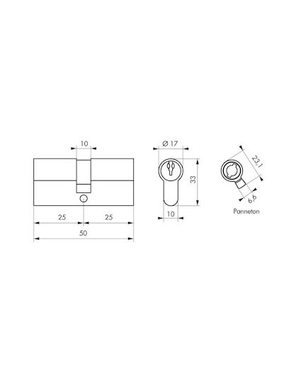 Thirard Lock Cylinder 50mm (25-25) with 3 Keys Silver