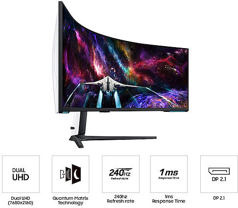 Samsung Odyssey Neo G9 G95NC Ултраширок VA HDR Curved Монитор 57" 7680x2160 240Hz с Време за Реакция 1мс GTG