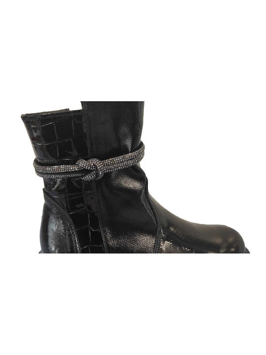 Aby Kids Leather Boots with Zipper Black