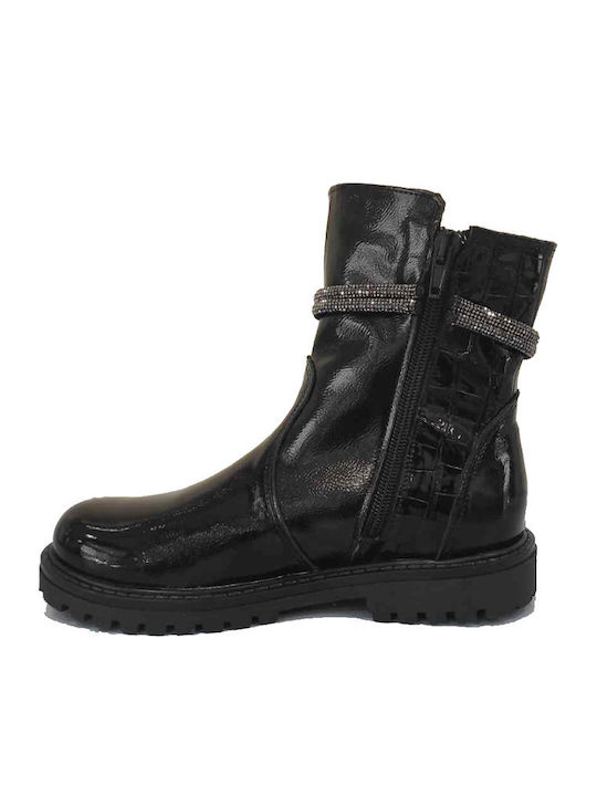 Lederne Kinderstiefel mit Reißverschluss Schwarz